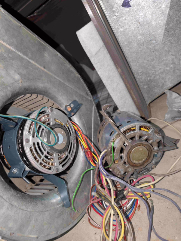 Old and new Trane blower motor replacement Calgary.